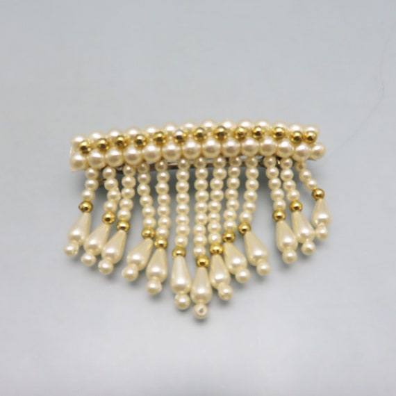 Big Creamy Plastic Pearl Hair Barrette, Pearl Frin