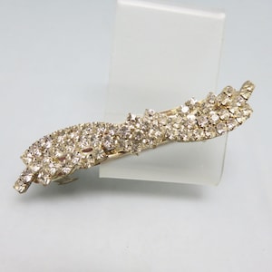Long Narrow Rhinestone  Hair  Barrette,  3 3/8ths Inches Long, Clear and Fiery Rhinestones