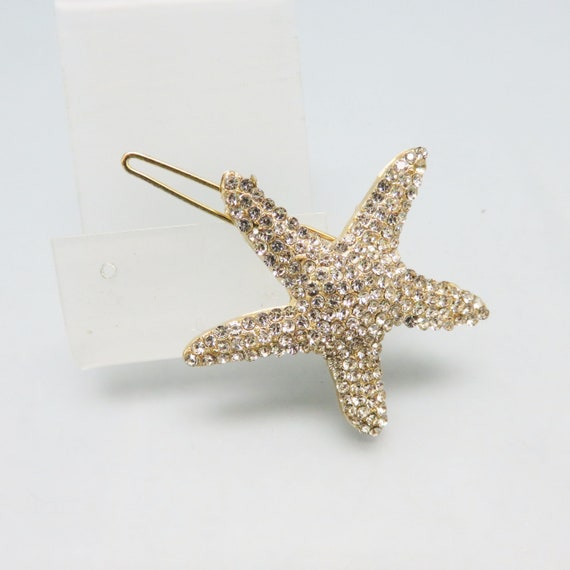 Rhinestone Starfish Hair Barrette, Vintage Hair Ac