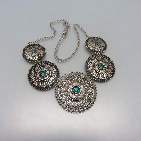 1990s Ethnic Style Silvertone  Necklace, Magnetic… - image 1