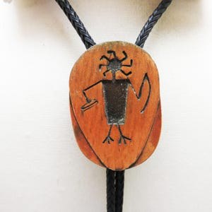 Vintage Handmade Copper Bolo Tie,  Petroglyph Style Southwestern Figural Tie,  Western Cowboy Bolo , 36 Inch Tie