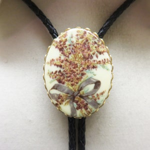 Vintage Acrylic Floral Transferware Bolo Tie,  Handmade, Heather