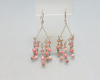 Long Pink Beaded Pierced Earrings, Made In Peru, Cool Ethnic Look, Vintage