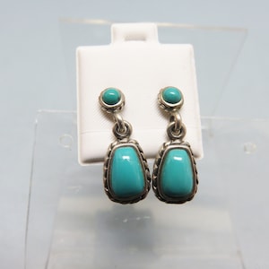 Sterling Silver and Turquoise Pierced Earrings, Vintage, Petite Dangle Earrings