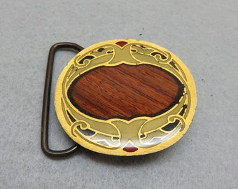 Brass and Wood Smaller Belt Buckle, Western Buckle