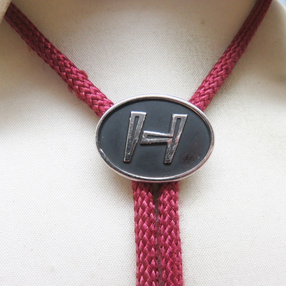 Vintage 1960s Silver and Black Initial H Bolo Tie, - image 1