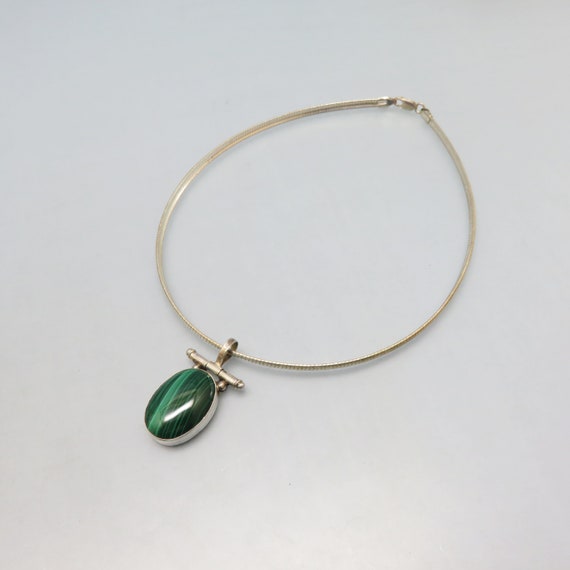 Sterling and Malachite Necklace, Omega Chain, Big… - image 3