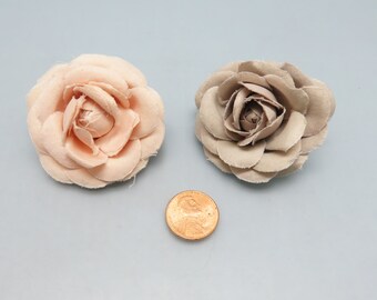 Barrettes à Cheveux Fleuries En Satin - Couleurs Rose Vif Et Beige, Style Rétro, Neuf