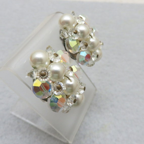 Bridal Pearls and Crystal Clip Earrings, Vintage … - image 5