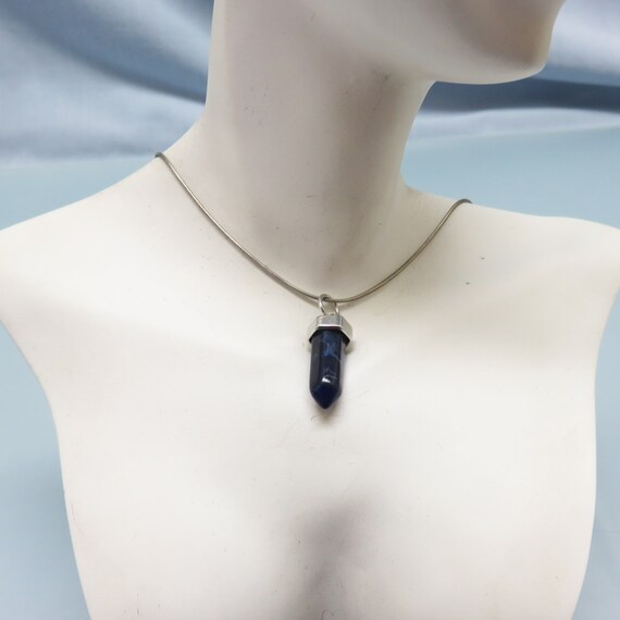 Vintage Blue Sodalite Point Pendant Necklace, 18 Inch Sterling