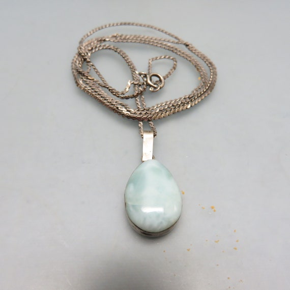 Vintage Sterling and Larimar Necklace, 30 inch St… - image 2