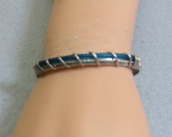 Alpaca Silver and Dark Aqua Rubber Narrow Cuff Bracelet