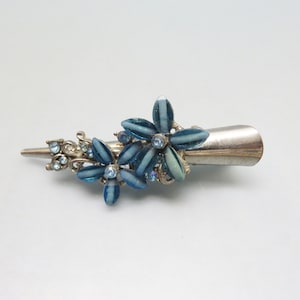 3 Inch Vintage Blue Rhinestone Flower Hair Clip