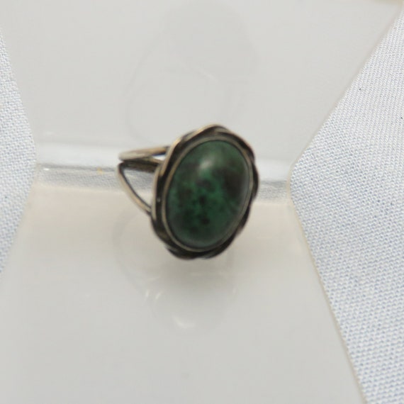 Vintage African Jade  Sterling Ring,   Size 4.50 - image 3