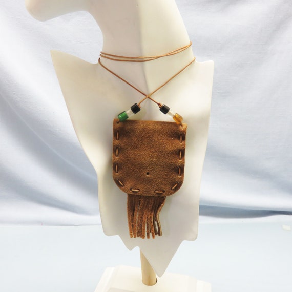 Native American Style Medicine Pouch Necklace, Le… - image 5