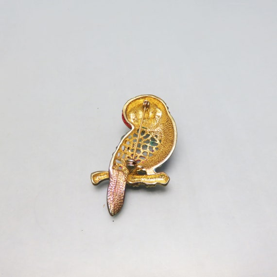 Vintage Colorful Rhinestone Owl Pin, Big and Beau… - image 4