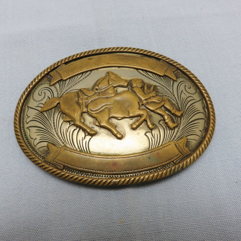 Calf Roping Buckle Nickel Silver Western Cow Pony Belt Buckle Vintage