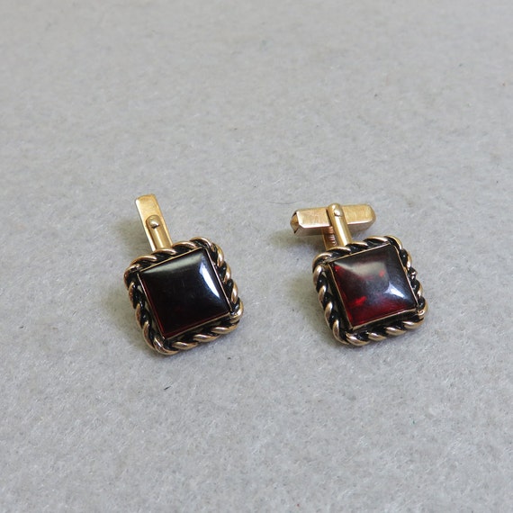 Deep Red Lucite Cuff LInks, 1960s, Swank - image 1