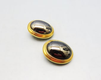 BEN AMUN Hematite Clip On Button Earrings, Vintage