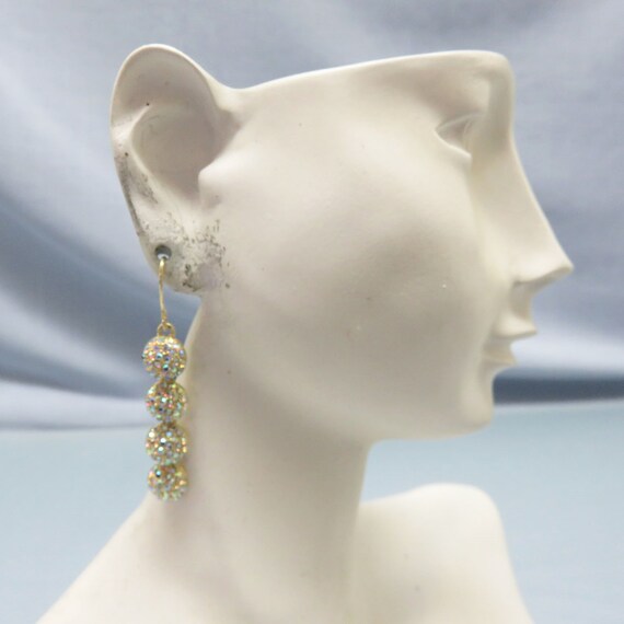 2 Inch Rhinestone Domed Dangle Pierced Earrings - image 5