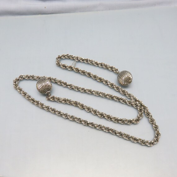 1960s Silver Chain Lariat or Sautoir Necklace, Al… - image 1