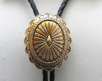 Trending Concho Bolo Tie Western Jewelry Silver Antique w Scandalous Blue Enamel Gift Her Him Boyfriend Girlfriend American Made #80172-1