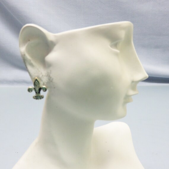 Petite Silver Fleur D' Lis Pierced Earrings, Vint… - image 5