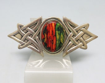 Vintage Celtic Knot  Design Hair Barrette, Pewter Look Metal and Stained Wood Barrette