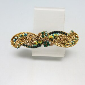 Amazing  Teal Green  Rhinestone Hair Barrette,  Vintage from the 1960s Hair Barrette
