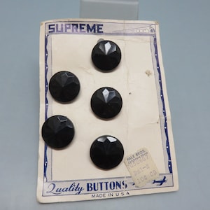 Vintage Faceted Black Plastic Buttons: 5/8&quot; on Original Card
