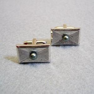 Silver Faux Pearl Cufflinks, Vintage, Fancy