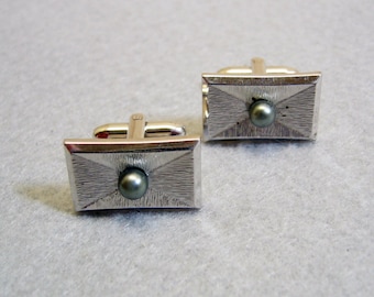 Silver Faux Pearl Cufflinks, Vintage, Fancy