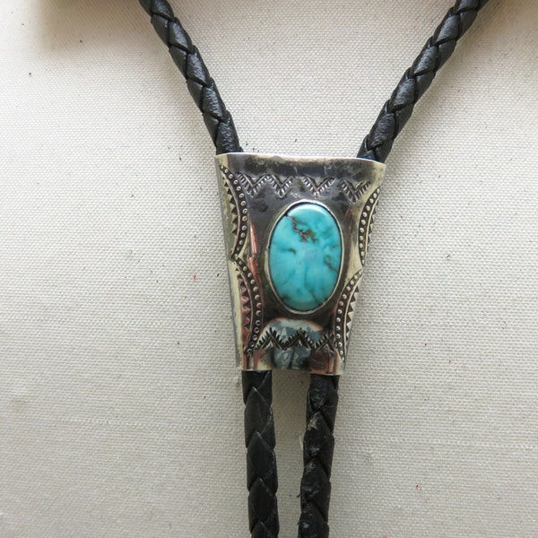 Navajo Sterling and Turquoise Vintage Bolo Tie