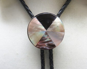 Handmade Brown and White Mother of Pearl Bolo Tie