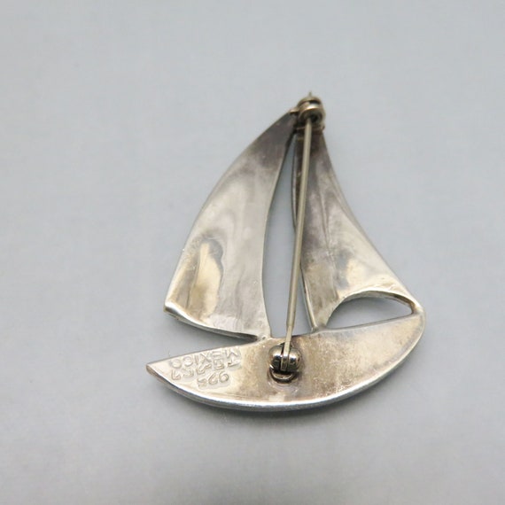 Vintage Sterling Silver Sailboat Brooch, Mexican … - image 4