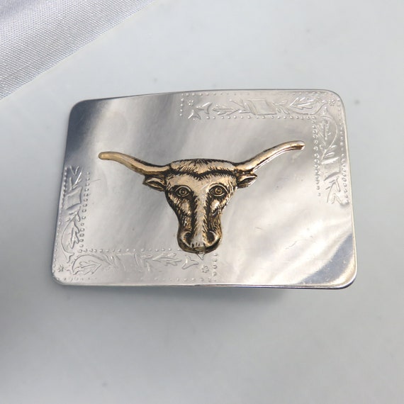 Vintage Western Silver and Brass Texas Longhorn Buckle, BIG 