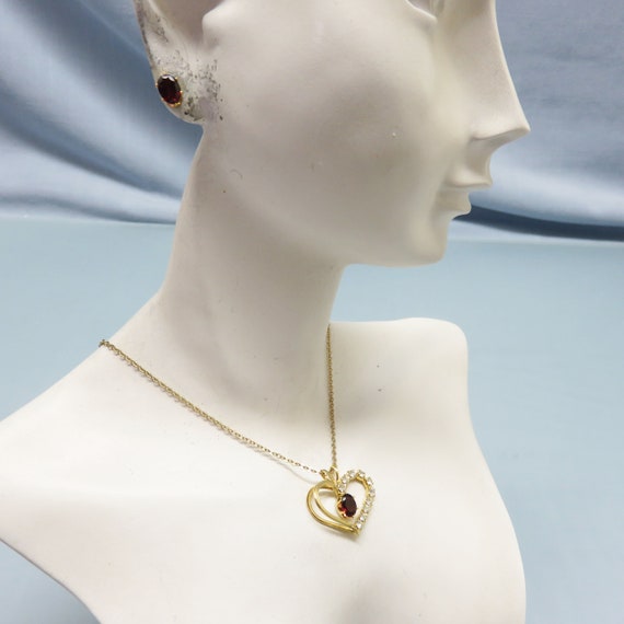 Garnet Pendant Necklace Earring Set , 10K Gold Pl… - image 2