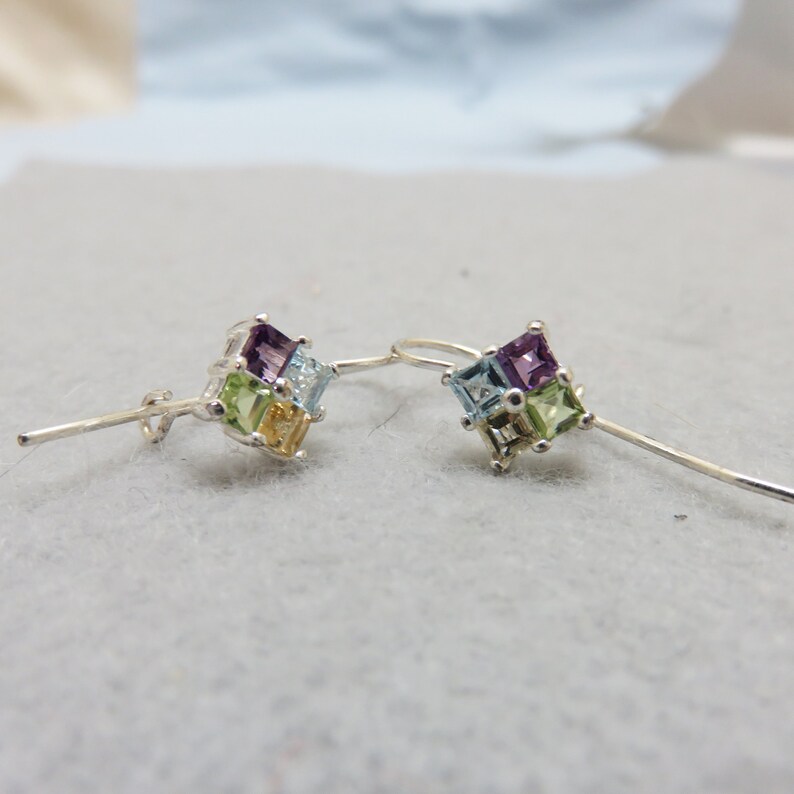 Sterling Silver Real Semi Precious Gemstone Pierced Earrings Vintage