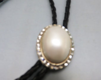 Faux Pearl Rhinestone Bolo Tie: Handmade Formal Western Wear