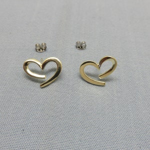 Sterling Silver Heart Pierced Earrings, 1980s Modern, Post Style