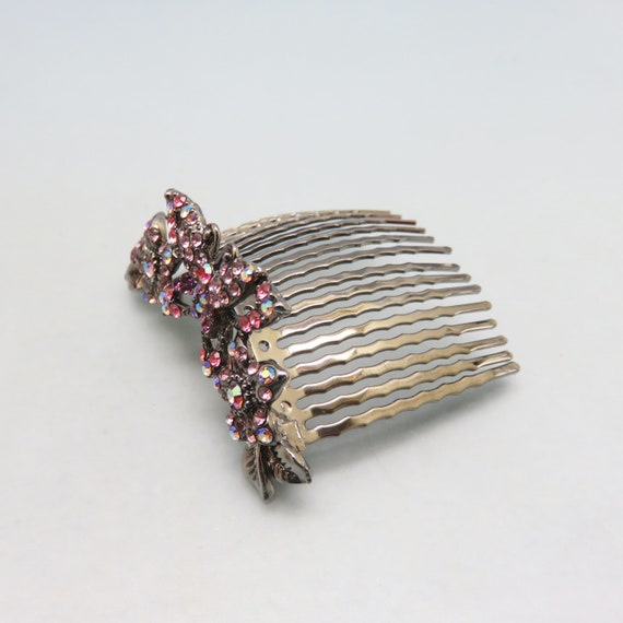 Vintage Pink Rhinestone Butterfly Hair Comb, Femi… - image 4