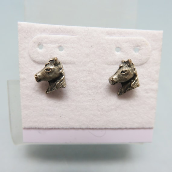 Teeny Tiny Pewter Horse Head Pierced Earrings, Mi… - image 1