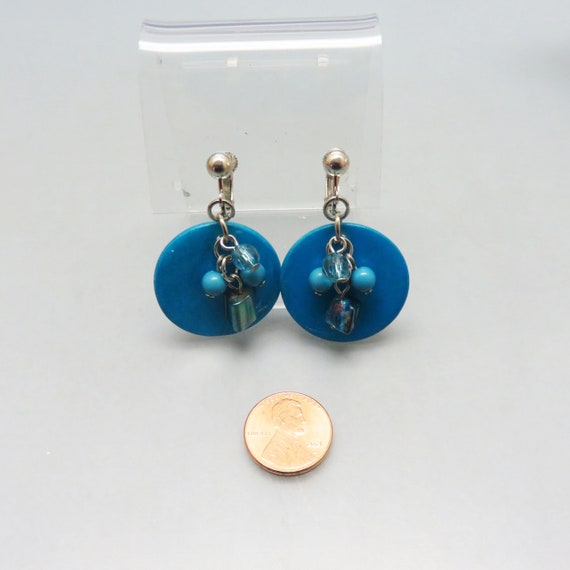 Dyed Blue Mother of Pearl Dangle and Drop Screw B… - image 3
