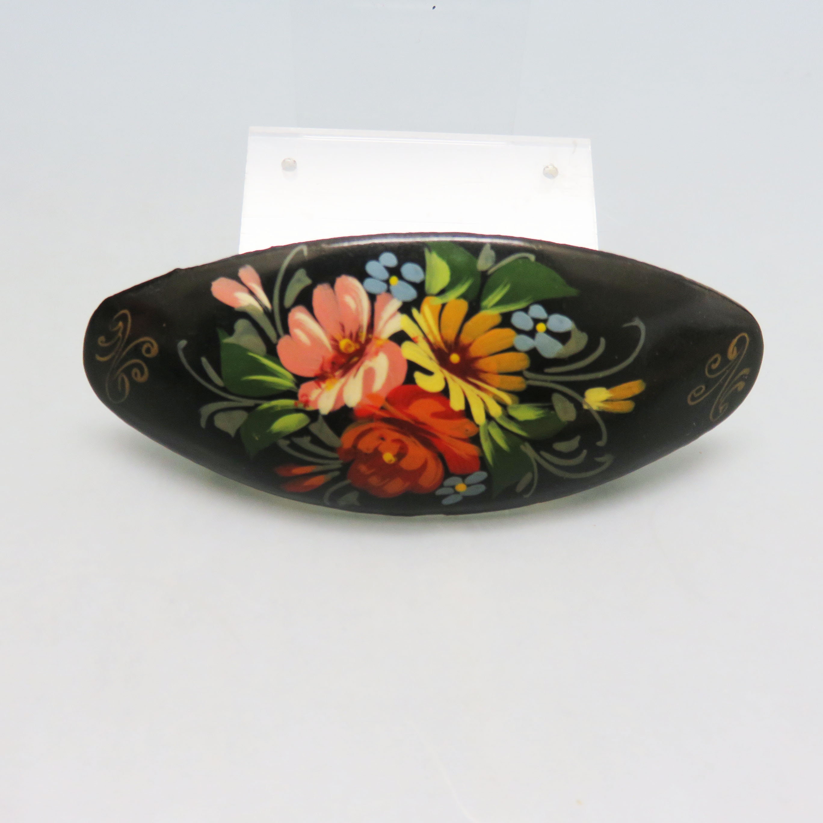 VINTAGE RUSSIAN HAND PAINTED & LACQUERED WOOD HAIR Barrette Russian Hand Painted Hair Barrette - Etsy main image 2