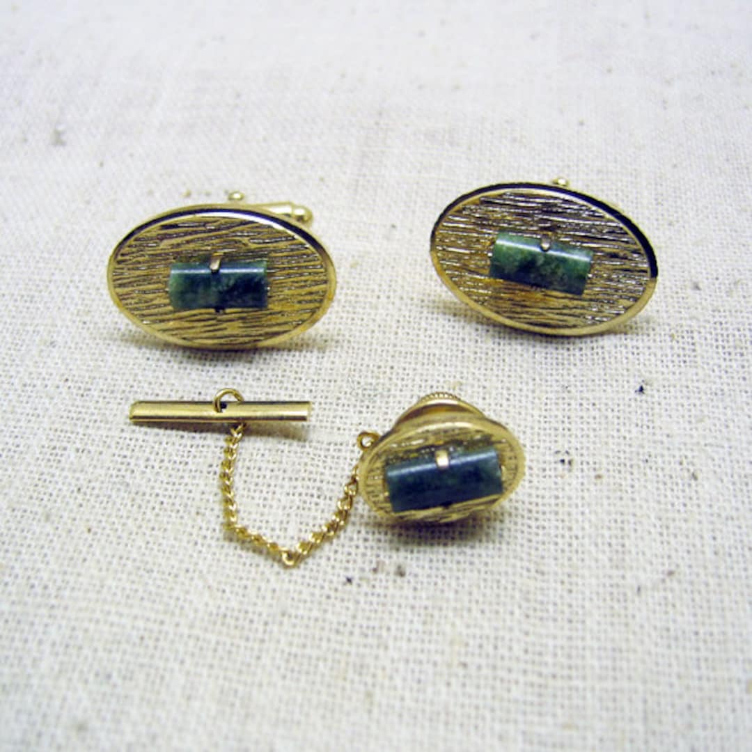 Jade and Goldplated Cuff Links Set Vintage 1960s - Etsy