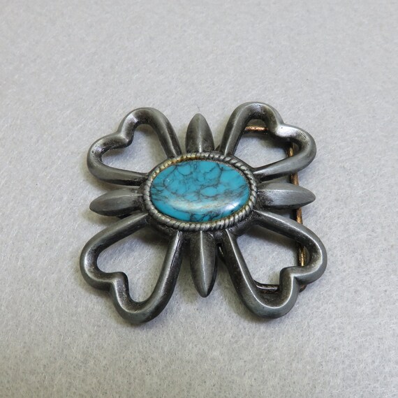 南西部風ベルトバックル、フェイクターコイズとピューター、砂型鋳造風