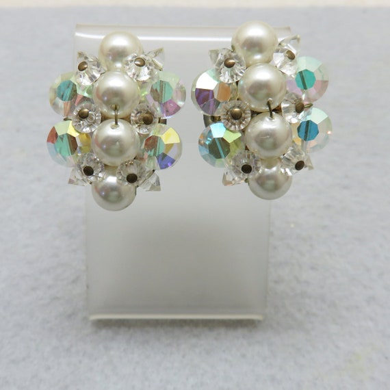 Bridal Pearls and Crystal Clip Earrings, Vintage … - image 4