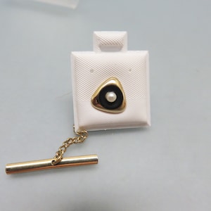 Vintage Gold Plated Tie Clip: Seed Pearl Accent, Modern Look