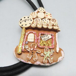 Vintage Hand Painted Resin Gingerbread House Bolo Tie