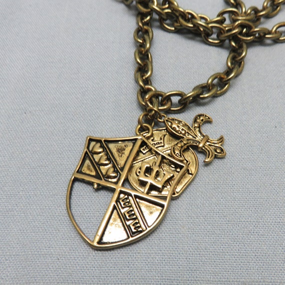 1980s Heraldic Charm Necklace, Fleur D Lis Charm … - image 1